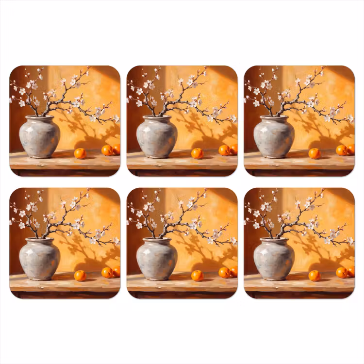 Coaster - White Flowers - Still Life - Witte bloemen - Stilleven onderzetter kurk middel