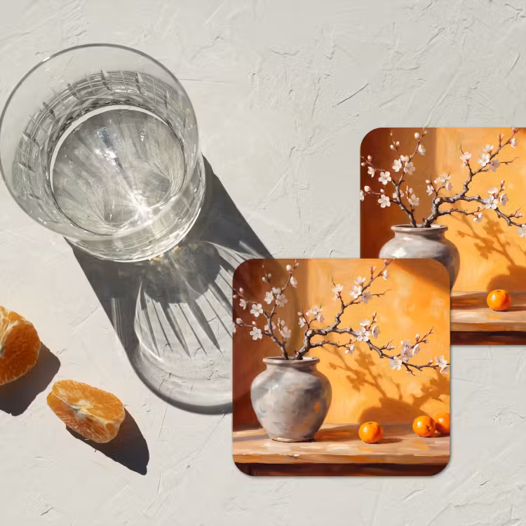 Coaster - White Flowers - Still Life - Witte bloemen - Stilleven onderzetter kurk middel