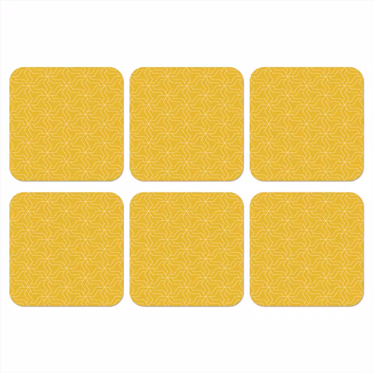 Wit - Geel - Patroon - Geometrisch onderzetter kurk middel 366 -3d