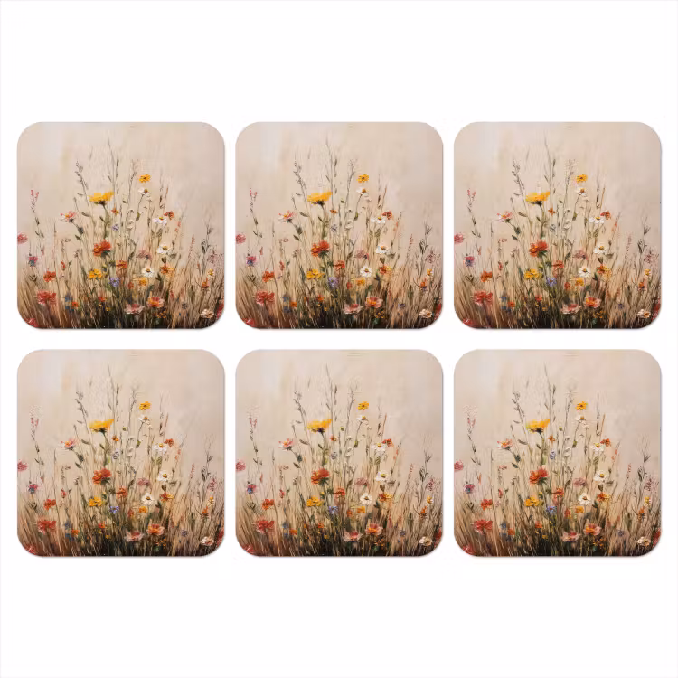 Wilde bloemen - Penseelstreken - Rustgevend onderzetter kurk middel -3d
