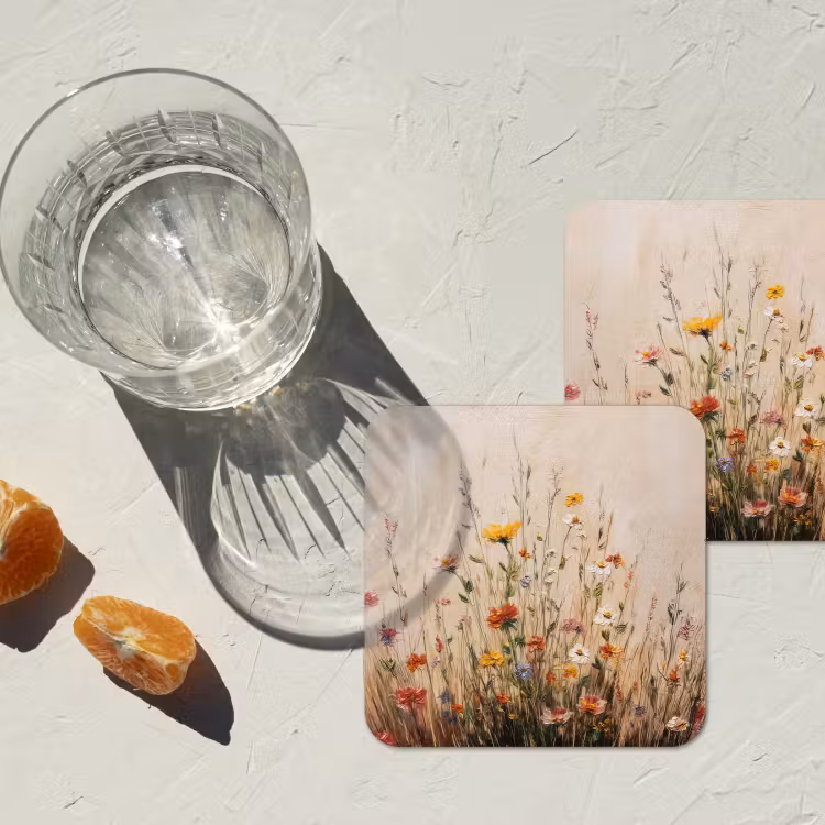 Wilde bloemen - Penseelstreken - Rustgevend onderzetter kurk middel -sfeer4