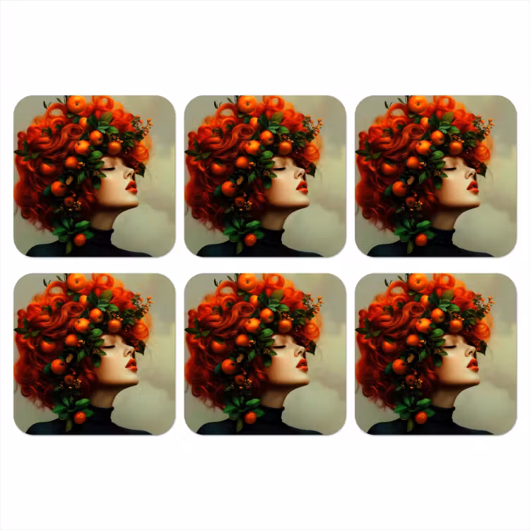 Vrouw - Appels - Rood - Bladeren onderzetter kurk middel -3d