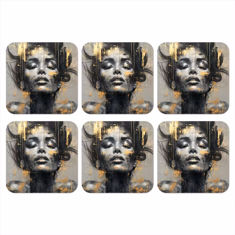 Vrouw - Kunst - Goud - Abstract - Glamour onderzetter kurk middel -3d