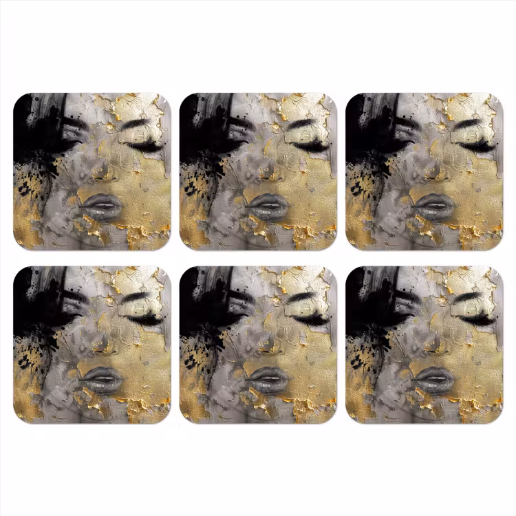 Vrouw - Kunst - Goud - Zwart onderzetter kurk middel -3d