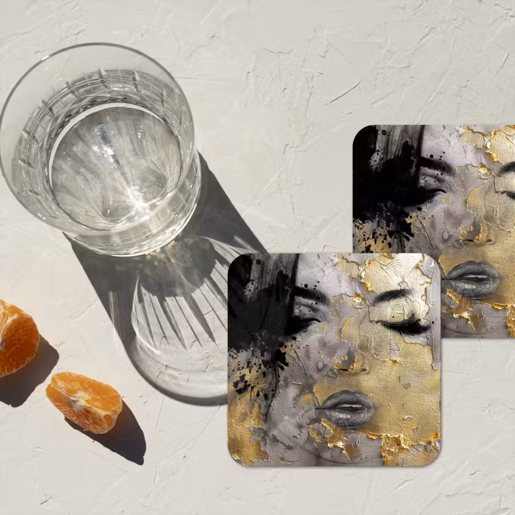 Vrouw - Kunst - Goud - Zwart onderzetter kurk middel -sfeer4
