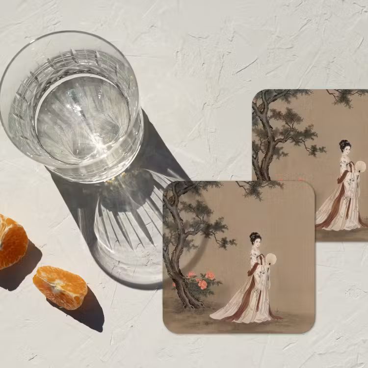 Vrouw - Azië - Kunst - Beige onderzetter kurk middel -sfeer4