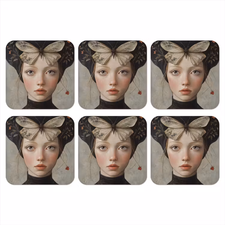 Woman - Butterfly - Art - Classic - Muted onderzetter kurk middel -3d