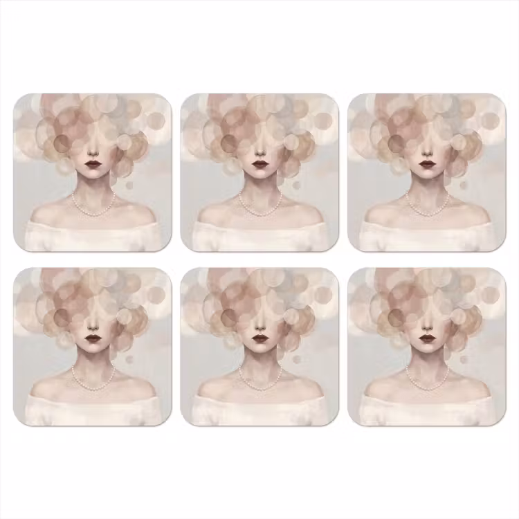 Vrouw - Cirkels - Beige onderzetter kurk middel -3d