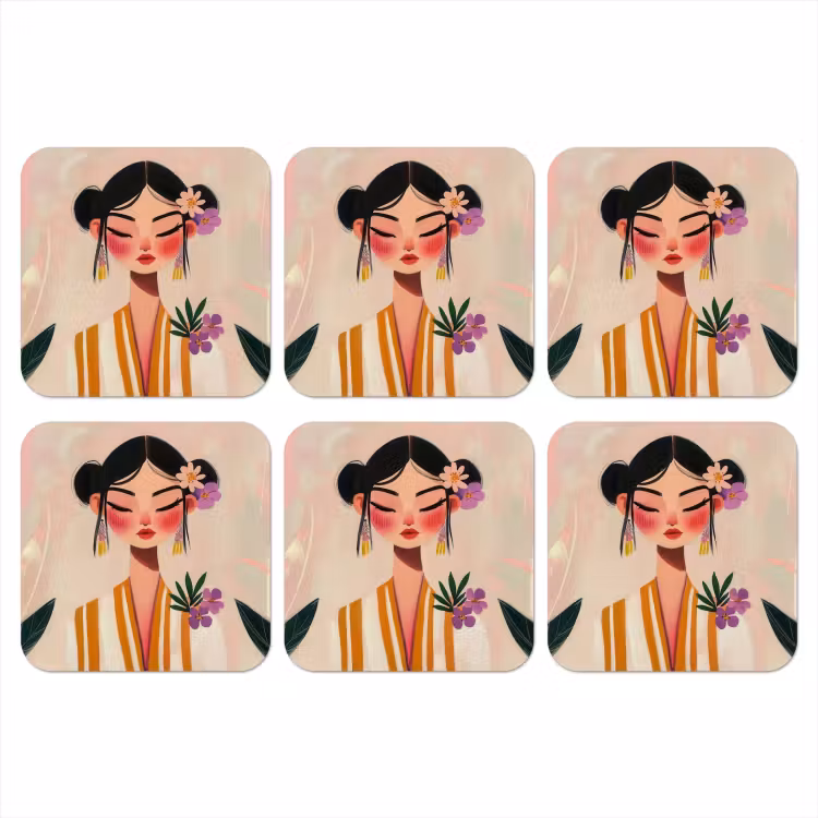 Vrouw - Bloemen - Pastel onderzetter kurk middel -3d