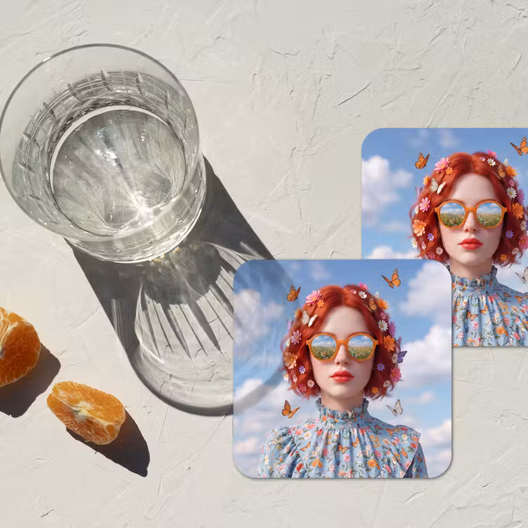 Vrouw - Bloemen - Zomer - Portret - Kleurrijk onderzetter kurk middel -sfeer4