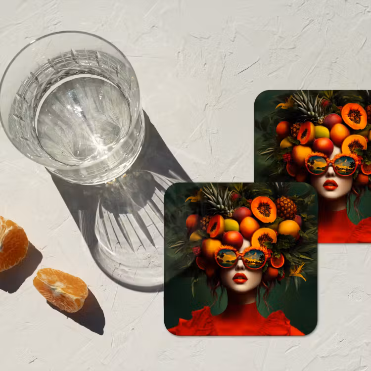 Vrouw - Vruchten - Papaja - Ananas onderzetter kurk middel -sfeer4