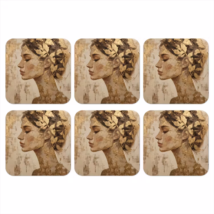 Vrouw - Goud - Abstract - Textuur onderzetter kurk middel -3d