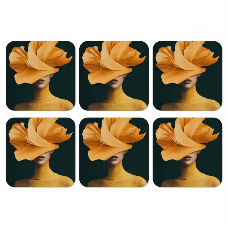 Vrouw - Hoed - Geel onderzetter kurk middel -3d
