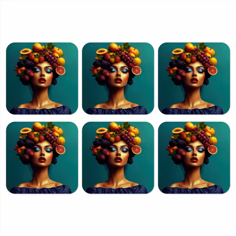 Vrouw - Hoodtooi - Tropisch - Fruit - Druiven onderzetter kurk middel -3d