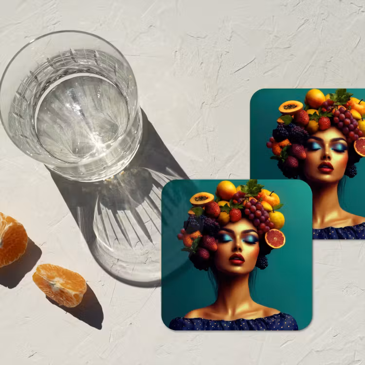 Vrouw - Hoodtooi - Tropisch - Fruit - Druiven onderzetter kurk middel -sfeer4