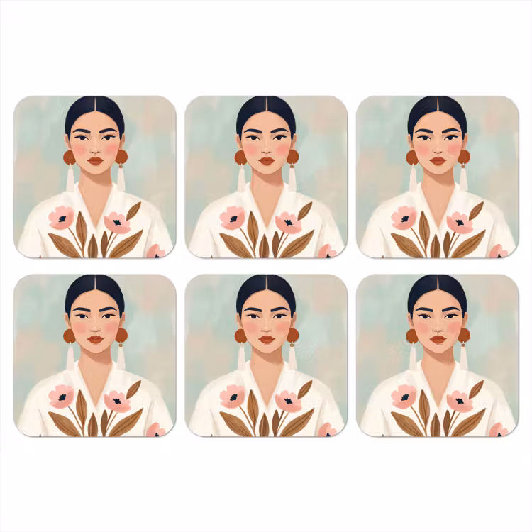 Vrouw - Kimono - Pastel onderzetter kurk middel -3d
