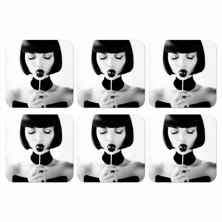 Vrouw - Lolly - Zwart - Wit onderzetter kurk middel -3d