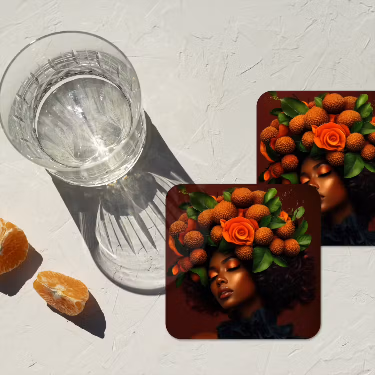 Vrouw - lychee - exotisch onderzetter kurk middel -sfeer4