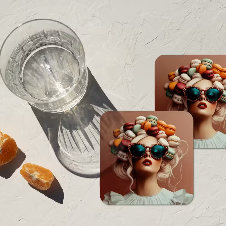 Vrouw - Macarons - Bril onderzetter kurk middel -sfeer4
