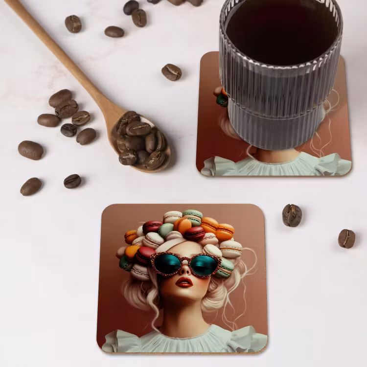 Vrouw - Macarons - Bril onderzetter kurk middel -sfeer2
