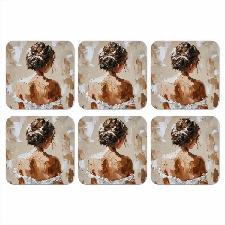 Vrouw - Verf - Abstract - Beige - Modern onderzetter kurk middel -3d