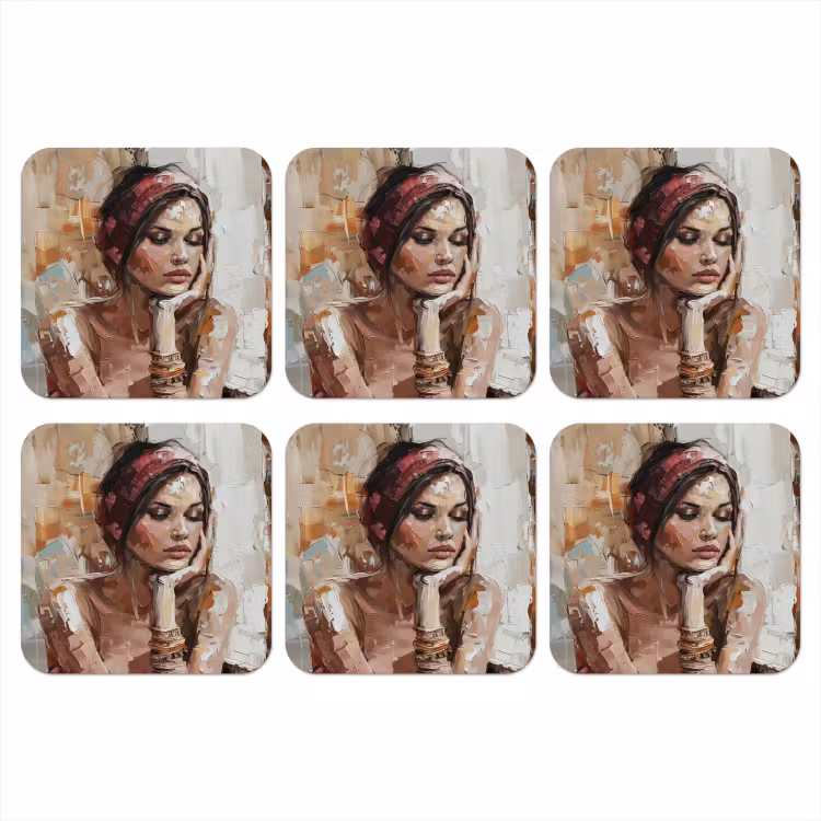 Vrouw - Verflook - Portret - Modern onderzetter kurk middel -3d