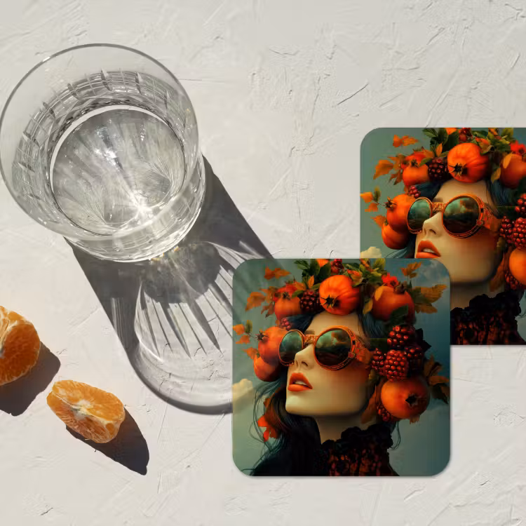 Vrouw - Granaatappel - Herfst - Zonnebril onderzetter kurk middel -sfeer4