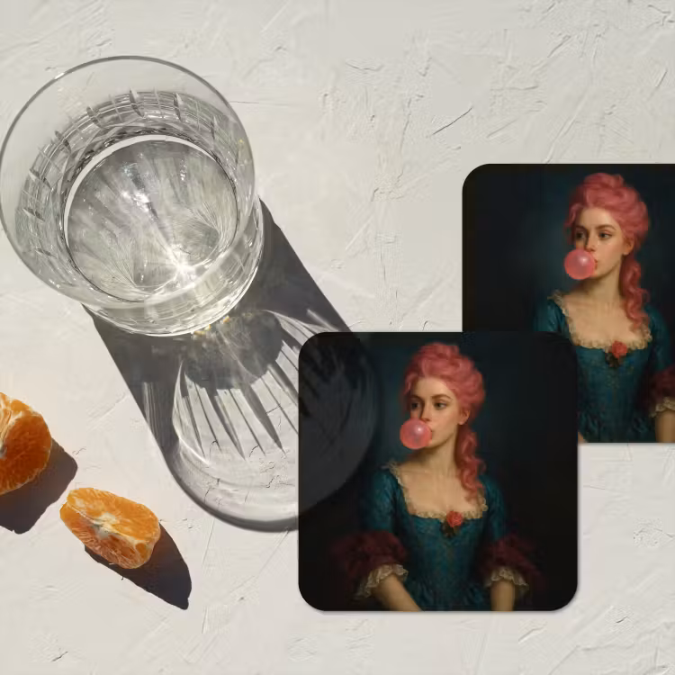 Vrouw - Portret - Kauwgombel onderzetter kurk middel -sfeer4