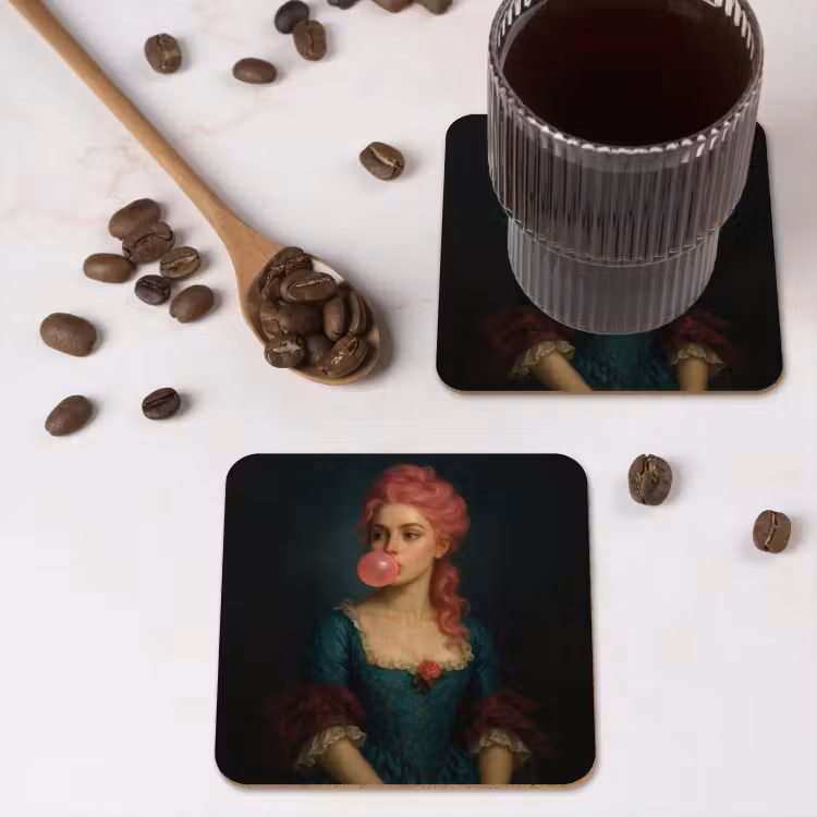 Vrouw - Portret - Kauwgombel onderzetter kurk middel -sfeer2