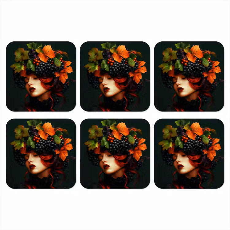 Vrouw - Rood - Groen - Druiven onderzetter kurk middel -3d