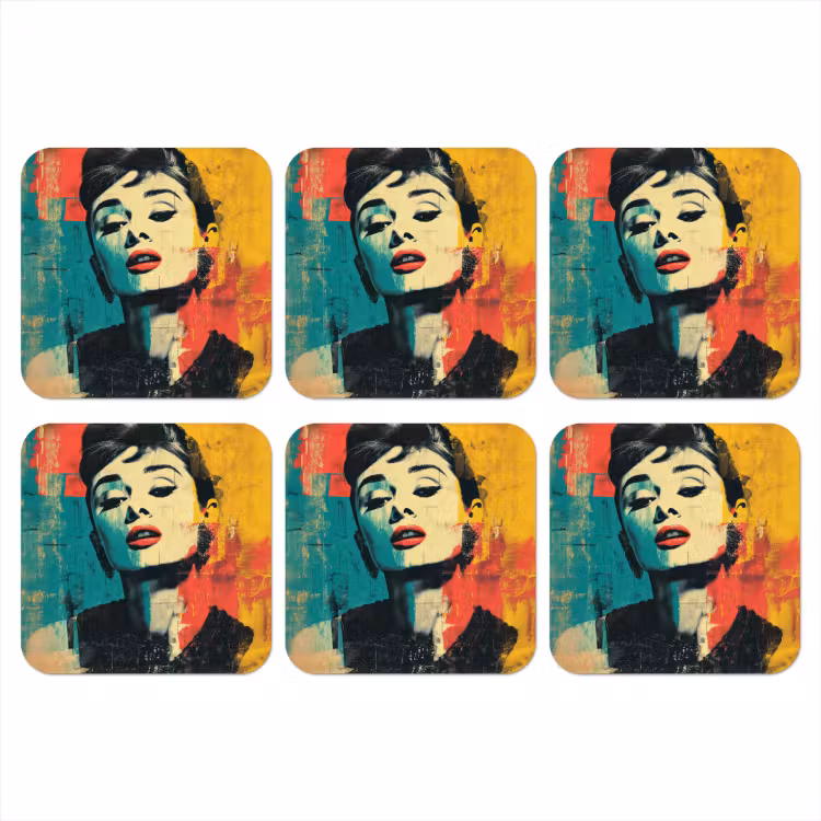 Vrouw - Rode lippen - Expressief - Grafisch onderzetter kurk middel -3d