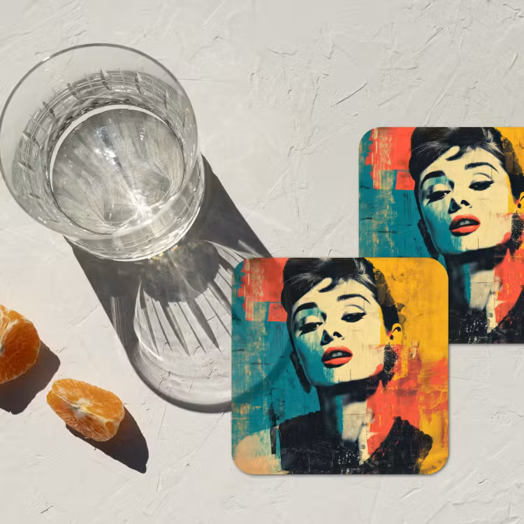 Vrouw - Rode lippen - Expressief - Grafisch onderzetter kurk middel -sfeer4