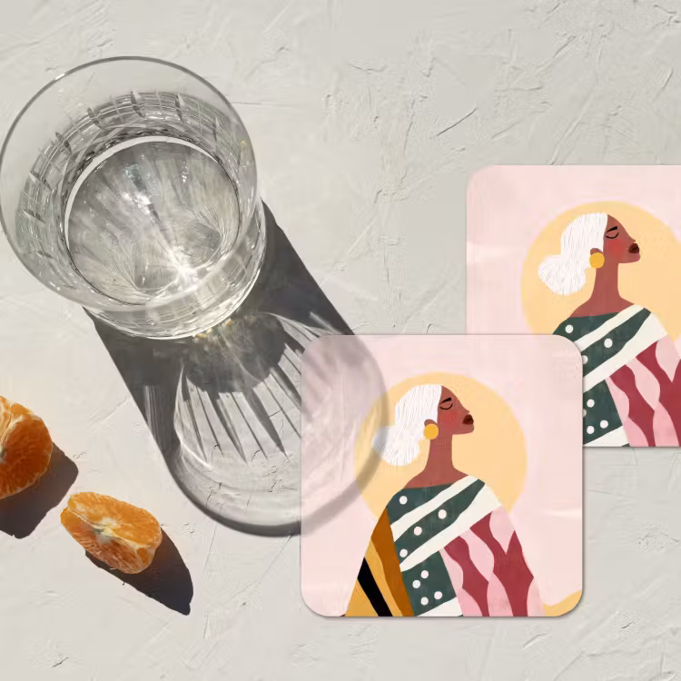 Vrouw - Zon - Kleurrijk onderzetter kurk middel -sfeer4