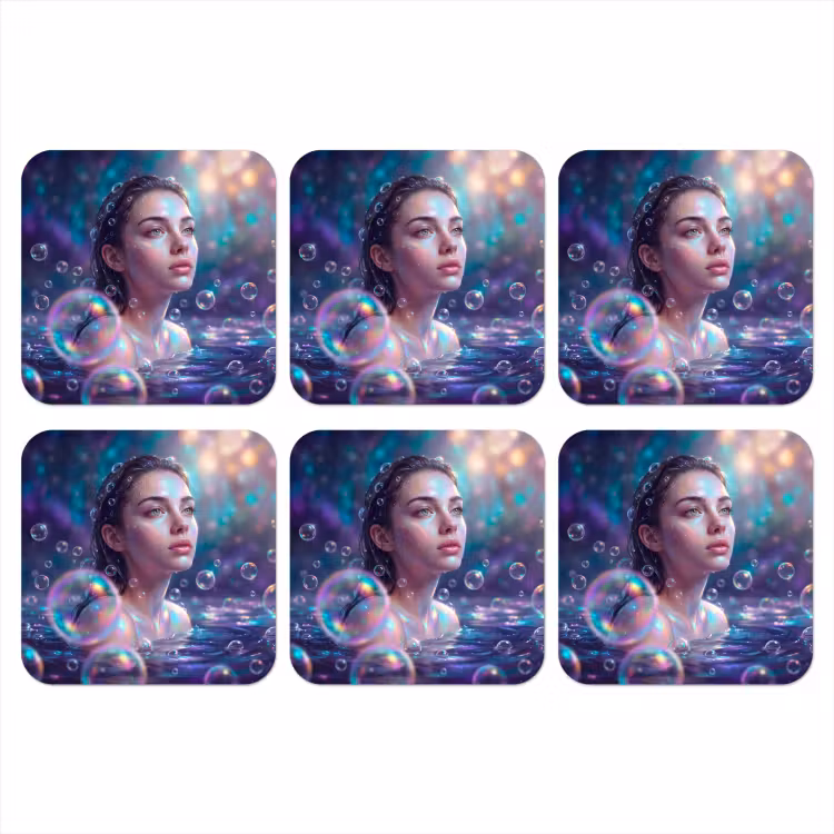 Vrouw - Water - Portret - Kleurrijk - Modern onderzetter kurk middel -3d