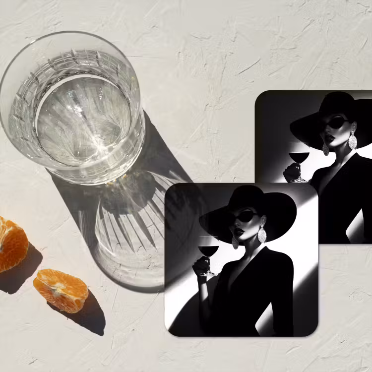 Vrouw - Wijn - Chic onderzetter kurk middel -sfeer4