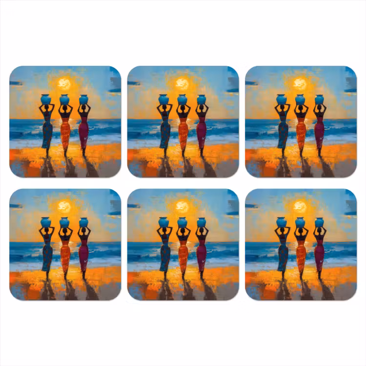 Vrouwen - Strand - Zondsondergang onderzetter kurk middel -3d