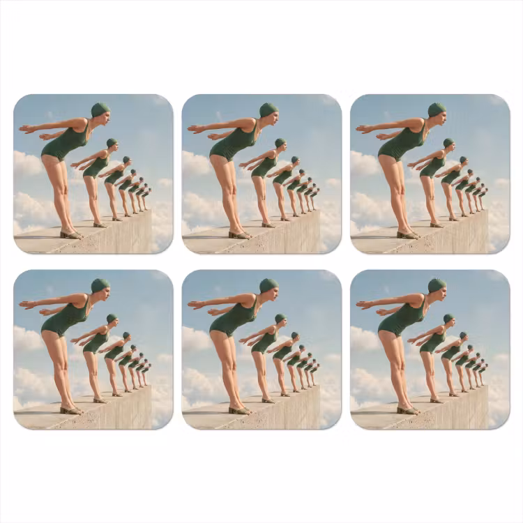Coaster - Women - Diving Pose - Clouds - Vrouwen - Duikhouding - Wolken onderzetter kurk middel
