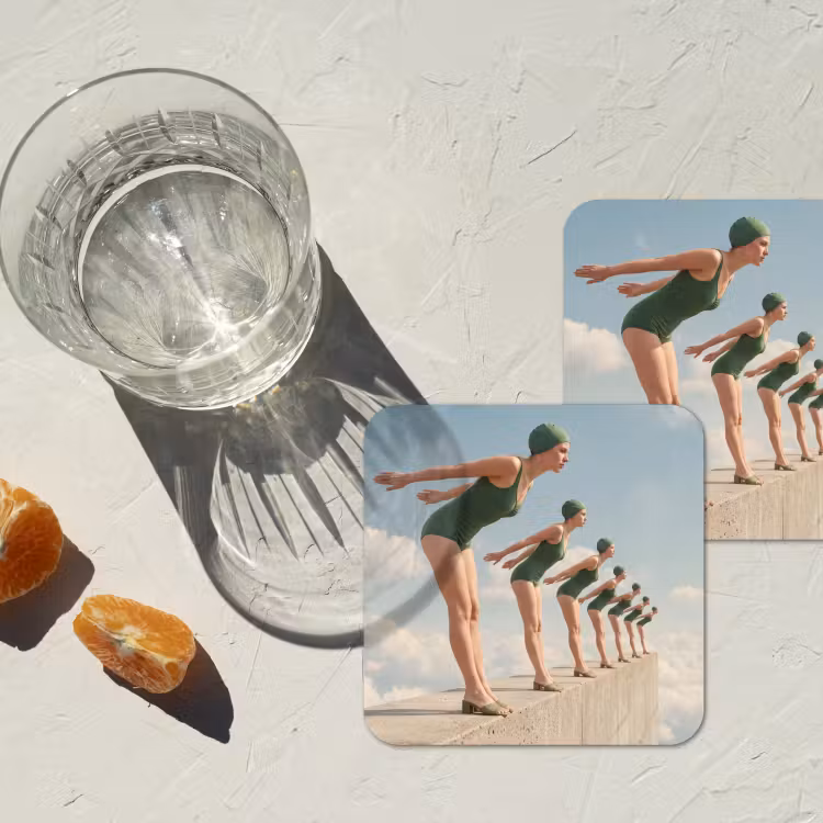 Coaster - Women - Diving Pose - Clouds - Vrouwen - Duikhouding - Wolken onderzetter kurk middel