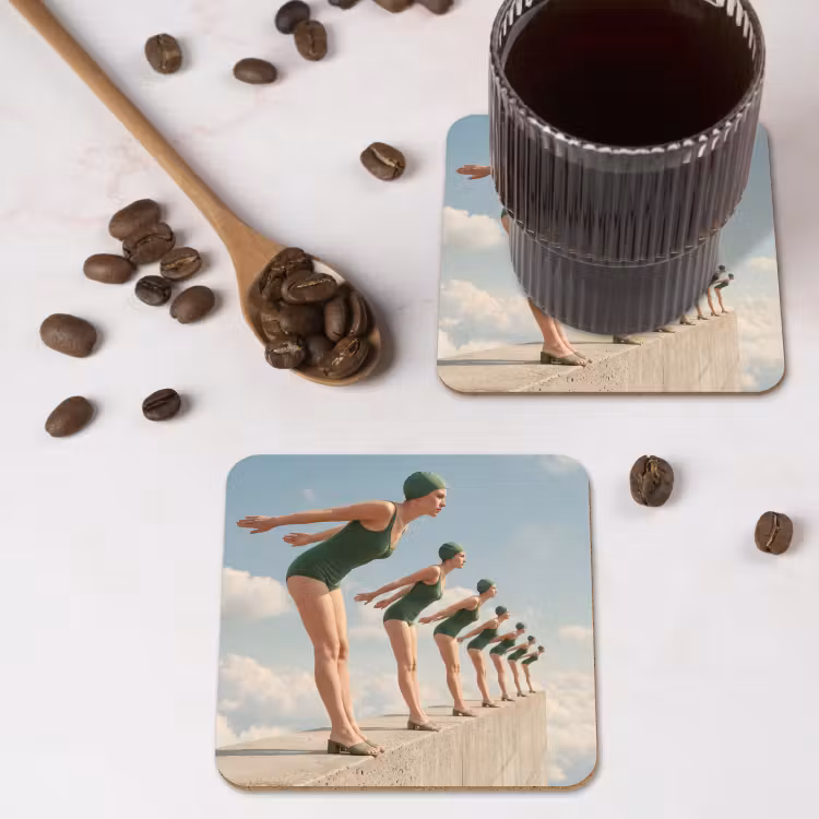 Coaster - Women - Diving Pose - Clouds - Vrouwen - Duikhouding - Wolken onderzetter kurk middel