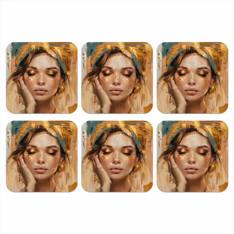 Vrouwen - Portret - Luxe - Goud onderzetter kurk middel -3d