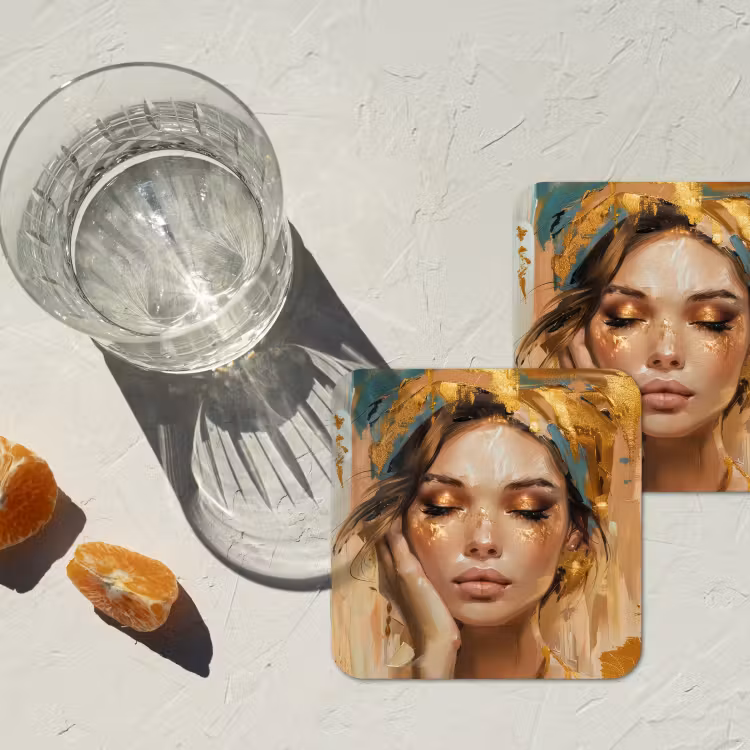 Vrouwen - Portret - Luxe - Goud onderzetter kurk middel -sfeer4