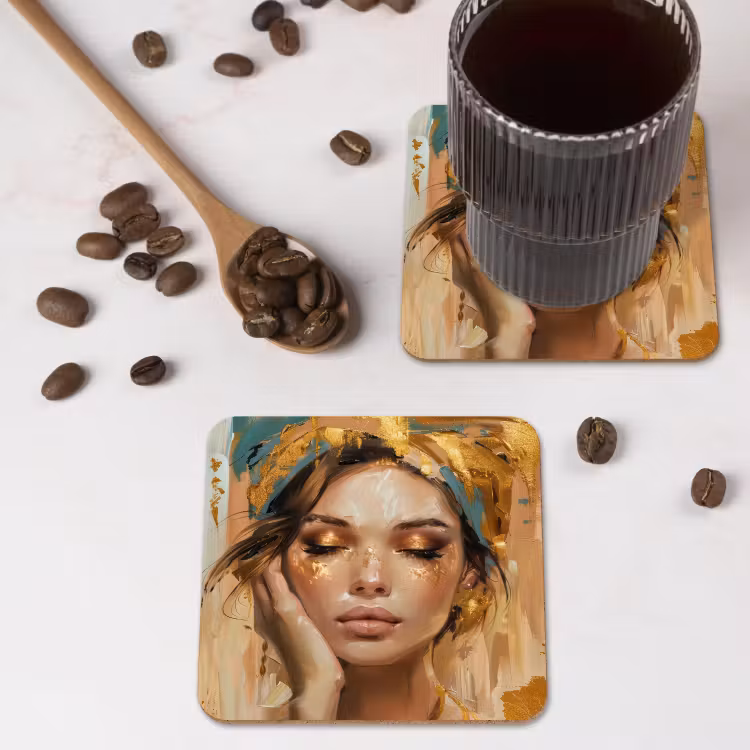 Vrouwen - Portret - Luxe - Goud onderzetter kurk middel -sfeer2
