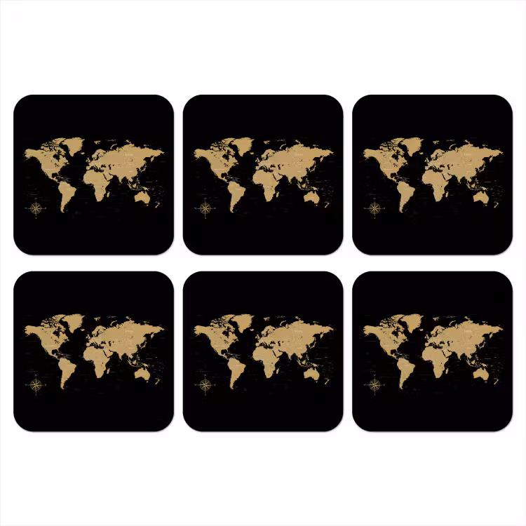 Wereldkaart - Beige - Zwart onderzetter kurk middel -3d