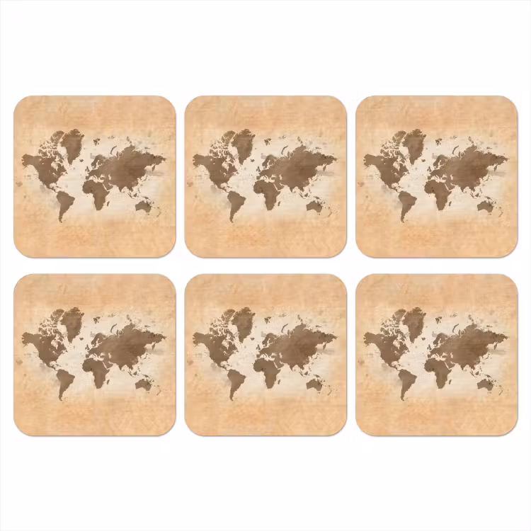 Wereldkaart - Beige - Bruin onderzetter kurk middel -3d