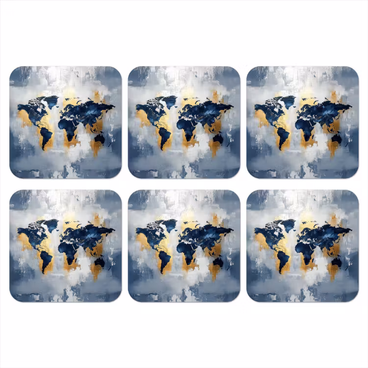 Wereldkaart - Blauw - Abstract onderzetter kurk middel -3d