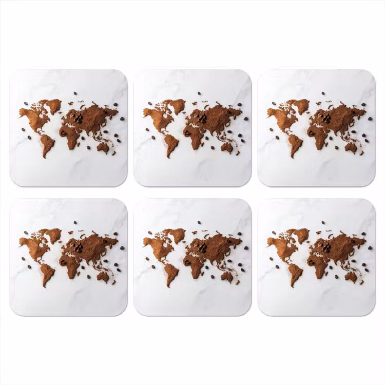 Wereldkaart - Koffie - Marmer onderzetter kurk middel -3d