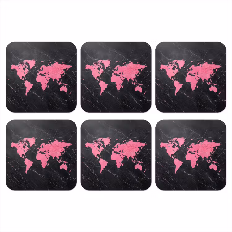 Wereldkaart - Roze - Marmer onderzetter kurk middel -3d
