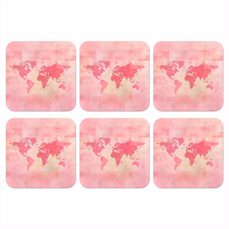 Wereldkaart - Roze - Vaag onderzetter kurk middel -3d