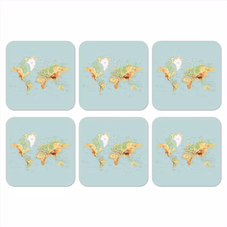 Wereldkaart - Realistisch - Blauw onderzetter kurk middel -3d