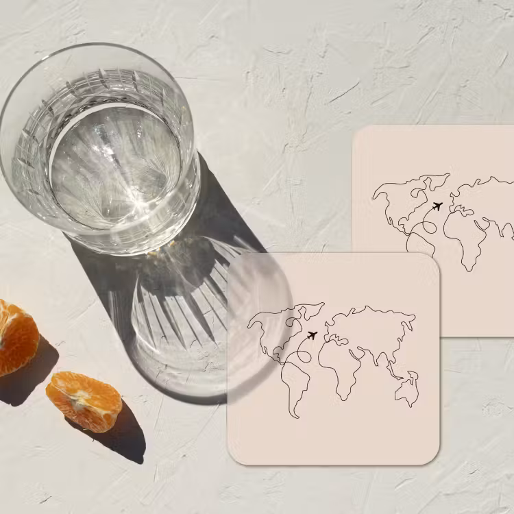 Wereldkaart - Simpel - Vliegtuig onderzetter kurk middel -sfeer4